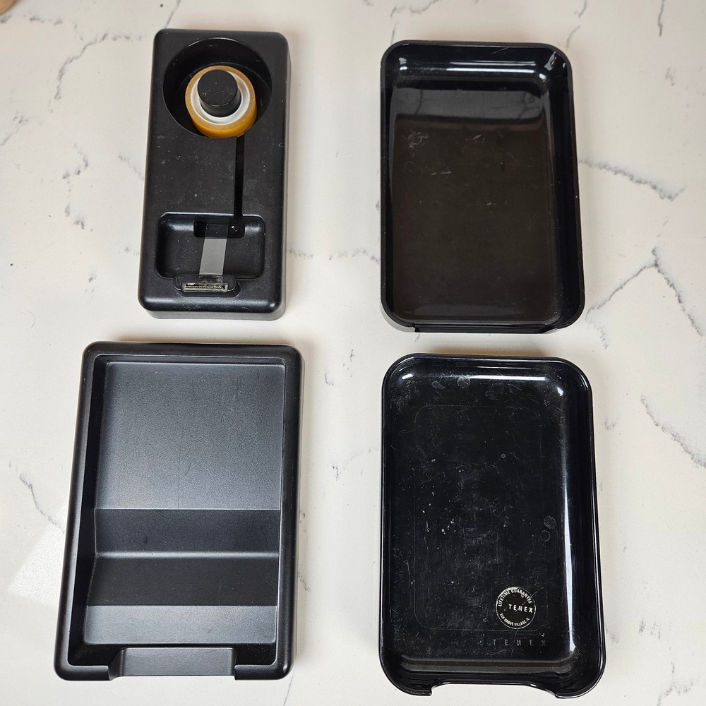 VTG TENEX Black Plastic Desktop Organizer TrayTape Dispenser Post It Holder Set